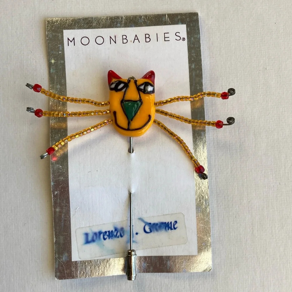 Vintage Moonbabies Cat Beaded Wire Stick Pin Lorenzo